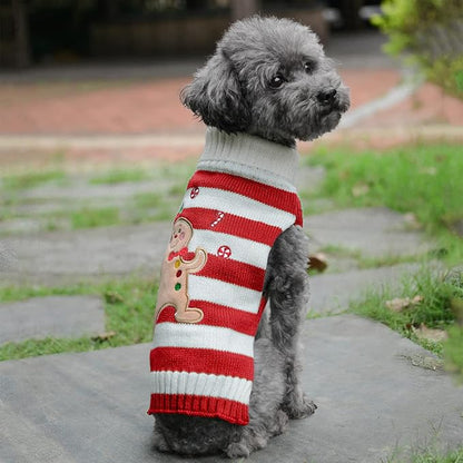 Dog Christmas Sweater Cute Striped Gingerbread Man Knitted Turtleneck Cat Ugly Xmas Outfit Holiday Puppy Costumes Fall Winter Warm Pet Sweater Vest Clothes for Small Medium Dogs Cats(M,Red)