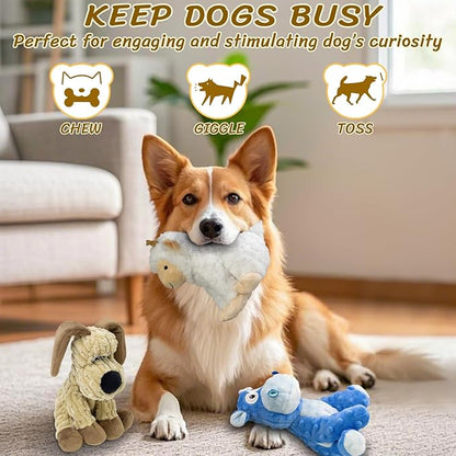 MeetYooo 3Pack Squeaky Stuffed Dog Toys- Indoor&Outdoor Playing Toys for Large to Small, Durable Plush Toys to Keep Them Busy- Animal Shape Crinkle Toy