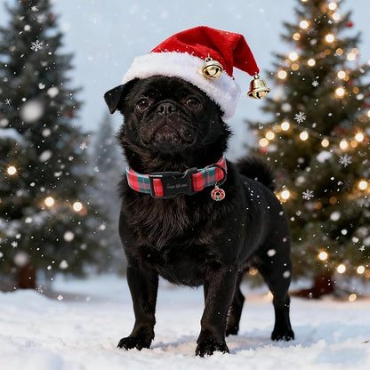 Unique Style Paws Christmas Dog Collar Plastic Buckle with Pendant Red Green Grid Cotton Puppy Collars for Small Medium Large Dogs
