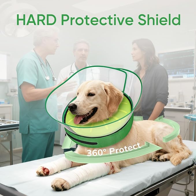 Raised Inflatable Dog Cone After Surgery - Adjustable Recovery Donut Collar with Neck Strap and Removable Anti-Licking Shield - Soft Dog Cone Alternative for Small Medium Large Dogs (Kiwi,XXL)