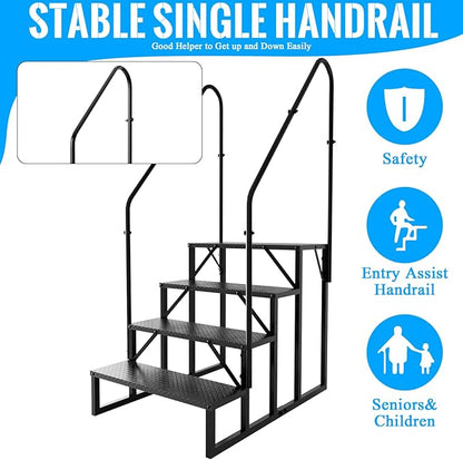RV Step Stool, 4 Step Ladder, Hot Tub Steps with Handrail, Portable Pool Ladder, 660Lbs Heavy Duty Ladder Shelf Outdoor Mobile Home Stairs for Camper/Porch/SPA Pool/Pet Stairs(2 handrails)