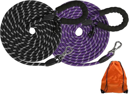 (2 Pack) Long Dog Leash for Dog Training 30FT, Lockable Hook Heavy Duty Dog Lead Tie Out Rope for Large Medium Small Dogs Outside Walking, Playing, Camping, or Yard(Black&Blue)