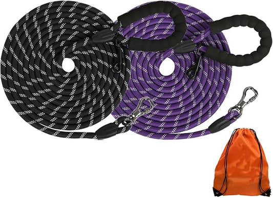 (2 Pack) Long Dog Leash for Dog Training 30FT, Lockable Hook Heavy Duty Dog Lead Tie Out Rope for Large Medium Small Dogs Outside Walking, Playing, Camping, or Yard(Black&Blue)