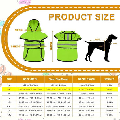 Dog Raincoat, Dog Rain Jacket Waterproof Jacket Reflective Adjustable Hooded Pet Rain Coat with Leash Hole, (Fluorescent Green, S), Intended for Large Medium Small Puppies