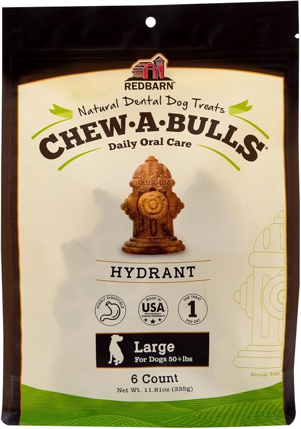 Redbarn Chew-A-Bulls, 6 Pack – Large Hydrant Shape Dog Dental Treats – Daily Oral Care with Fun Ridges & Grooves, All Natural Ingredients, Highly Digestible Chews & Low in Fat