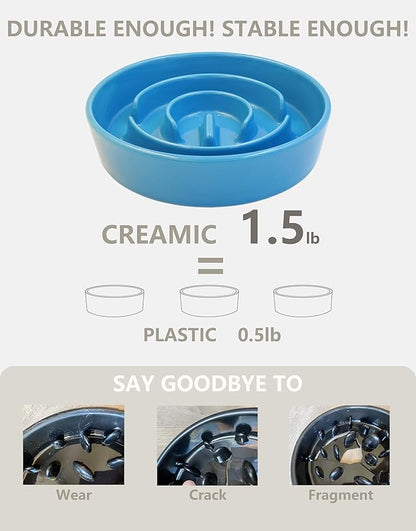 Ceramic Slow Feeder Dog Bowls, 0.6 Cup Slow Feeder for Small Dogs and Cats, Puzzle Maze Bowl, Prevents Choking, 6in, Blue