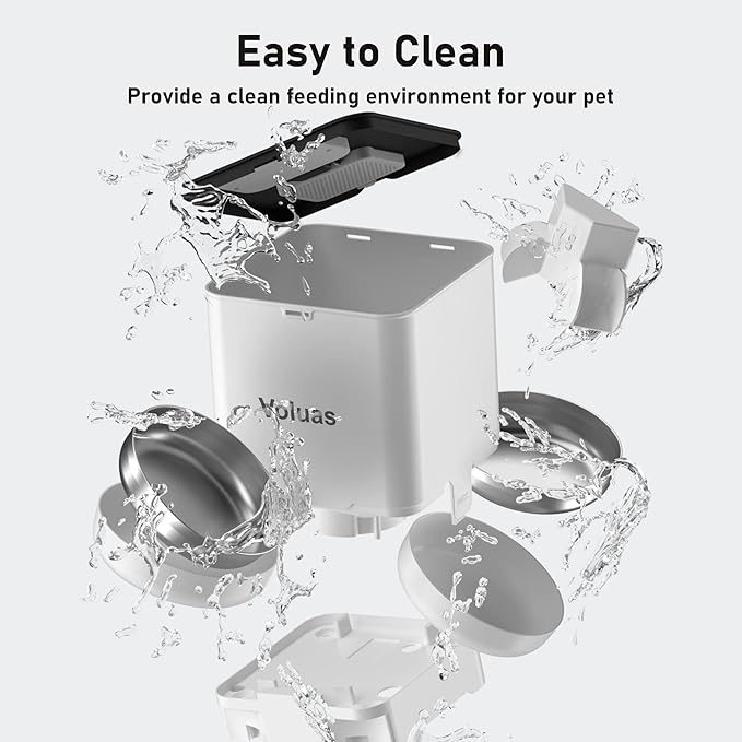 Voluas Automatic Cat Feeder for Two Cats, Double Pet Feeder with 2 Stainless Steel Bowls,6L Timed Cat Feeders with Memory Function