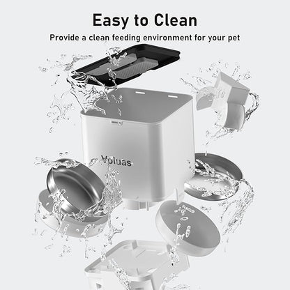 Voluas Automatic Cat Feeder for Two Cats, Double Pet Feeder with 2 Stainless Steel Bowls,6L Timed Cat Feeders with Memory Function