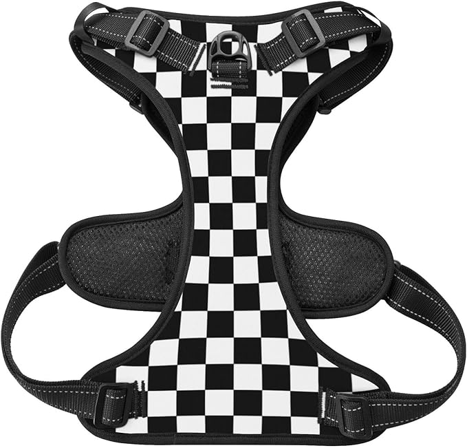 Black White Plaid Reflective Dog Harness No Pull Soft Vest Harness for Small Medium Large Dog Puppy Pets X-Large Size