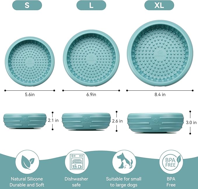 Dog Lick Bowl, Animire Freeze Lick Mat for Dogs, Non-Slip Slow Feeder Licking Bowl Enrichment Treat for Distraction Anxiety Relief, Food Grade Silicone, Dishwasher Safe(Teal,L)