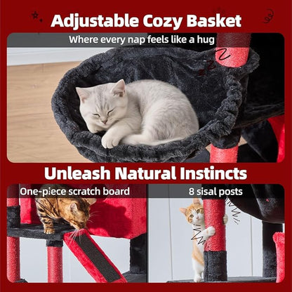Taoqimiao Gothic Cat Tree 71-Inch, Cat Tower for Indoor Cats Large Adult, Multi-Level Large Cat Condo, 8 Sisal Scratching Posts, Metal Frame Cozy Hammock, Scratch Board, 2 Top Perches, MS026LBR