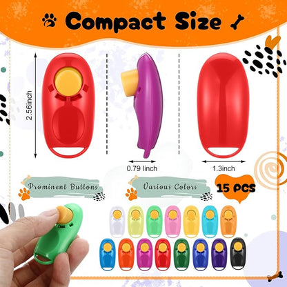 15 Pcs Dog Clicker for Training Pet Cat Training Clicker Colorful Dog Behavioral Trainings Clickers Behavior Aids Convenient and Trainings Effective Clickers Tools for Cat Puppy Birds
