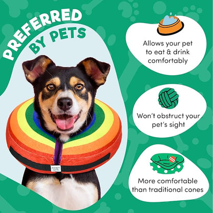BENCMATE Inflatable Dog Cone Collar Alternative, Soft Dog Cone for Small Medium Large Dogs and Cats, Neck Recovery ECollar Donut Collar After Surgery (Medium, Rainbow)