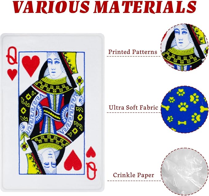 MAOOOOB 15PCS Funny Poker Dog Toys- Plush Interactive Toys with Crinkle Paper for Small, Medium Puppies- Fun Novelty Play- Cool Stuffed Gifts for Dog Birthday(Red)