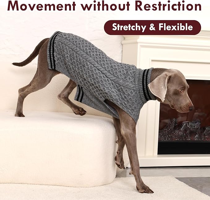Large Dog Sweater, Fall Winter Warm Turtleneck Pullover, Thick Soft Stretchy Knit for Sensitive Skin, Fleece Christmas Sweaters for Dogs Girl Boy Easy on, Grey L
