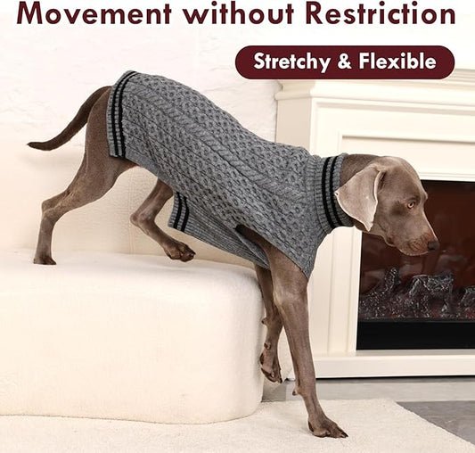 Large Dog Sweater, Fall Winter Warm Turtleneck Pullover, Thick Soft Stretchy Knit for Sensitive Skin, Fleece Christmas Sweaters for Dogs Girl Boy Easy on, Grey L
