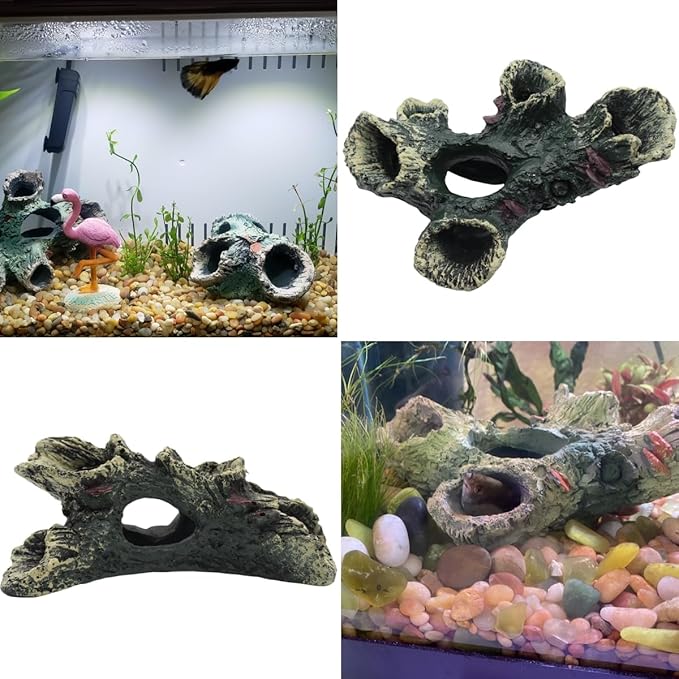 DoubleWood 3 PCS Decaying Trunk Betta Fish Ornament Driftwood Resin Crafts for Aquarium Decoration Fish Tank Wood With Holes & Caves