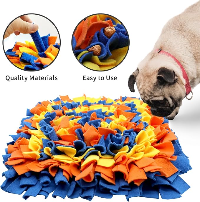 LIVEKEY Pet Snuffle Mat for Dogs, Dog Feeding Mat, Nosework Training Mats for Foraging Instinct Interactive Puzzle Toys (Blue&Orange&Yellow)