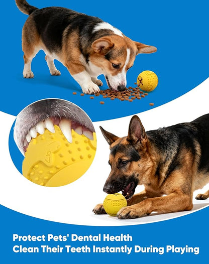 Deeow Rubber Dog Chew Toy Ball - Stuffable Treat Dispenser for Pet Chewers, Food Grade TPR Teething Shell, Enrichment Puzzle, Slow Feeder Dog Toys for Dental Care and Enrichment -Yellow