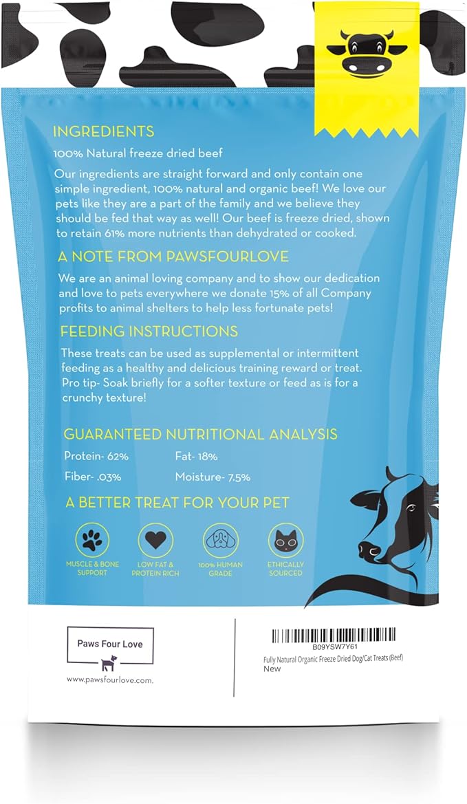 Organic Freeze-Dried Beef Treats — 100% Single-Ingredient Beef — Grain-Free, Gluten-Free, High Protein, Allergy-Friendly Topper & Reward — Made in USA (Pack of 3)