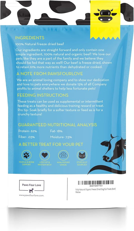 Organic Freeze-Dried Beef Treats — 100% Single-Ingredient Beef — Grain-Free, Gluten-Free, High Protein, Allergy-Friendly Topper & Reward — Made in USA (Pack of 3)