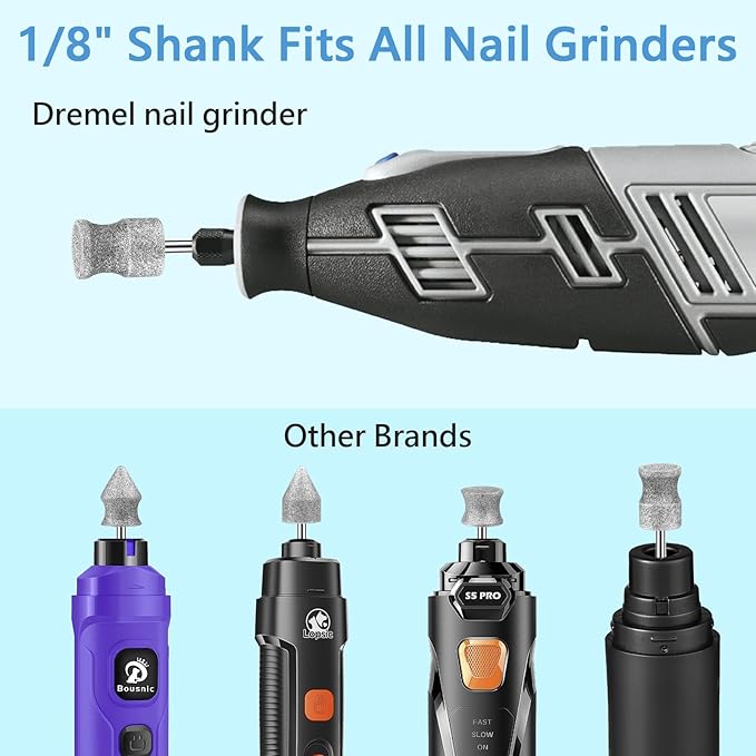 RIUORKIE Diamond Rotary Nail Grinder Bits for Dog, 1/8" Diamond Dog Nail Grinder Attachment for Dremel Grinder Replacement Heads Pets Nail Care Clippers for Medium Large Dogs.