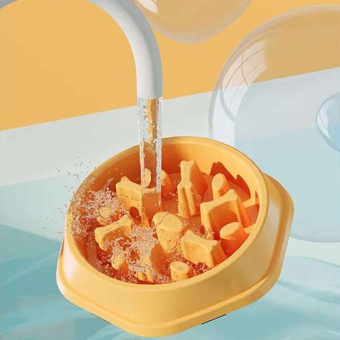 Dog Slow Feeder Bowl for Small & Medium Dogs – Anti-Choking, Non-Slip Plastic Slow Eating Dog & Cat Bowls – Puppy Bowl, Cat Food Bowl, Pet Feeder, 8.86in – Helps Prevent Bloating & Choking (Yellow)