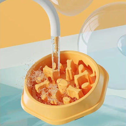 Dog Slow Feeder Bowl for Small & Medium Dogs – Anti-Choking, Non-Slip Plastic Slow Eating Dog & Cat Bowls – Puppy Bowl, Cat Food Bowl, Pet Feeder, 8.86in – Helps Prevent Bloating & Choking (Yellow)