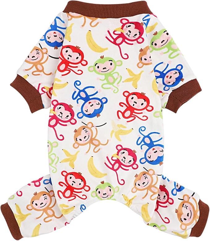 Dog Pajamas for Small Dogs Male Female, Lightweight Velvet Pet Jumpsuit, Stretch Fleece Dog Outfit, Spring Winter Puppy Clothes, Pjs, Onesie Puppy Apparel, Small, Brown Monkey