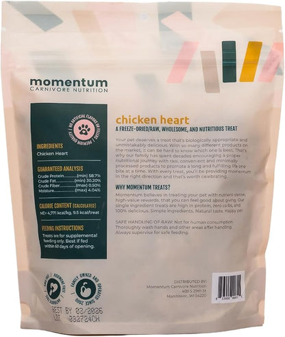 Momentum Carnivore Nutrition Freeze-Dried Chicken Heart Dog Treats & Cat Treats – Single-Ingredient, High-Protein, Grain-Free, Naturally Nutrient-Rich – Made in USA – 3.5 oz Bag