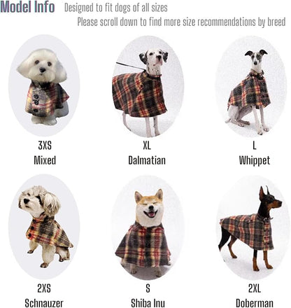 Dog Wool-Blend Luxury Cloak, Timeless Warm Plaid Coat Winter Fall Clothes Outfit Clothing Fits Small & Large Breeds Christmas Valentine Gift (Crimson,L)