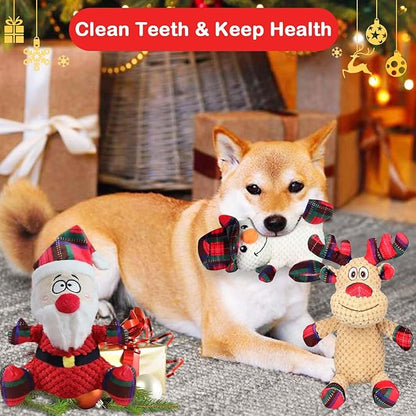 Dog Squeaker Toys, Plush Dog Toy with Squeaker, Cotton Material, Daily Entertainment & Relieve Anxiety, Chew Toy for Dogs, Not Water Resistant (Large, Christmas)
