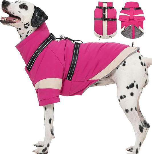 XL Winter Coat for Medium Dogs,Reflective Harness Built in | Turtleneck Dog Snowsuit with Sleeves for Snow Day Keep Warm,Outdoor Activities Water-Repellent & Windproof Jacket (Rosered)