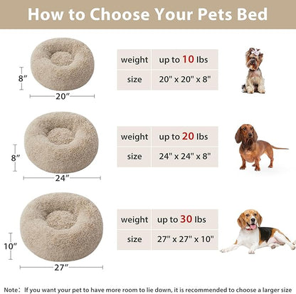 WNPETHOME Calming Dog Bed & Cat Bed, Anti-Anxiety Donut Small Dog Beds, Fluffy Faux Fur Cat Cushion Dogs Bed for Small Dogs and Pet (24 x 24 Inch, Brown)