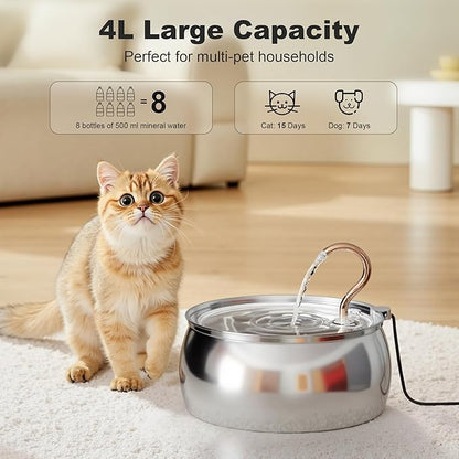Casfuy PWS-143 Stainless Steel Cat & Dog Water Fountain with Swan-Neck Copper Spout, 135-oz
