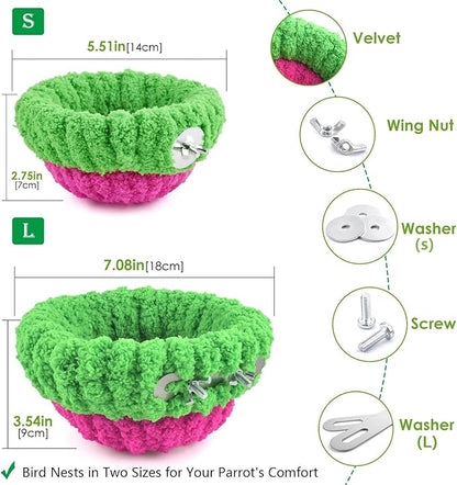KATUMO Bird Nest, Small Parrot Breeding Bed for Budgie, Parakeet, Cockatiel, Conure, Lovebird, Canary, Finch Birds (Green/Rose, Large)