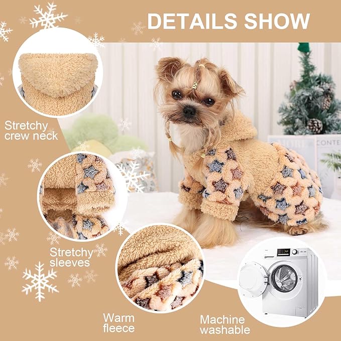 Dog Hoodie Dog Sweater Winter Puppy Clothes for Small Dogs Boy Girl Pet Hoodies Cold Weather Doggie Coats Fall Doggy Sweatshirt for Chihuahua Yorkie Cat Sweater Costume, Khaki, M