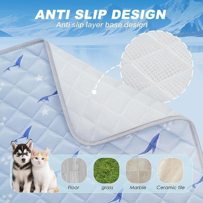 Dog Cooling Mat, Cooling Mat for Dogs, Breathable Dog Bed with Non-Slip Design, Portable & Washable Pet Pad for Indoor, Outdoor, Crate, Summer Cat Bed, Cool Pet Pad, Gel-Free, 39"x58"