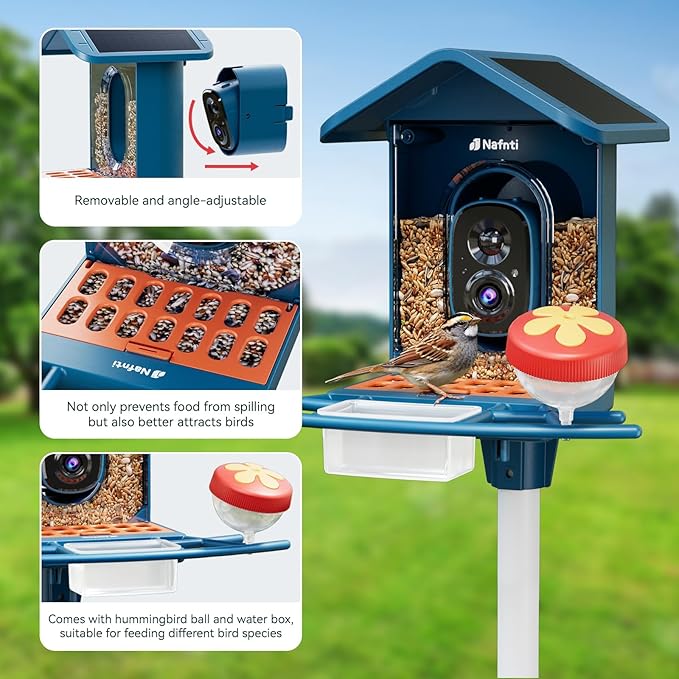 Smart Bird Feeder with Camera, AI Identify Birds, 2.4GHz/5GHz, Solar Powered, Squirrel Proof, Instant Notifications, 2K Live View Camera Bird Feeder for Outdoor