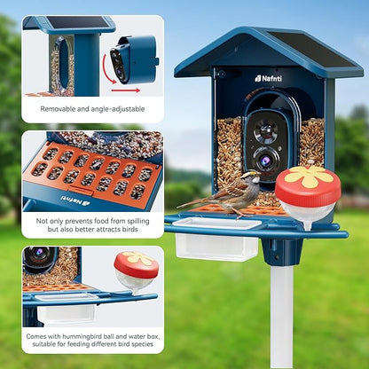 Smart Bird Feeder with Camera, AI Identify Birds, 2.4GHz/5GHz, Solar Powered, Squirrel Proof, Instant Notifications, 2K Live View Camera Bird Feeder for Outdoor