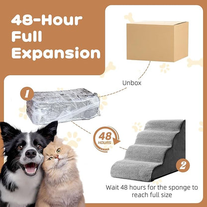 Dog Stairs for Small Dogs and Cats, 20" H 4 Steps Pet Steps Ramp for High Bed, Couch, Sofa, Waterproof Pet Stairs with Removable Washable Cover, Non-Slip Bottom, Light Gray