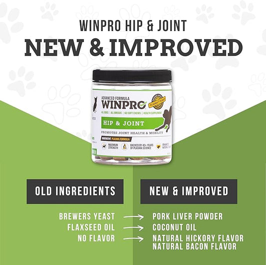 WINPRO Hip & Joint Supplement for Dogs - Plasma Powered Chews for Joint Health & Mobility – Fast-Acting with Collagen & Natural Ingredients for Dogs of All Breeds – 60 Chews – Made in USA
