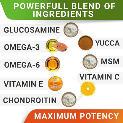 Glucosamine Treats for Dogs - Joint Supplement w/Omega-3 Fish Oil - Chondroitin, MSM - Advanced Mobility Chews - Joint Pain Relief - Hip & Joint Care - Hickory Bacon Flavor - 180 Ct - Made in USA