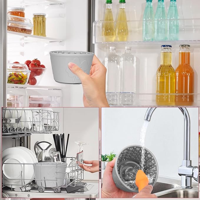 Silicone Lick Bowl for Dogs ，Freeze Bowl for Dogs with Suction Cups for Dog Anxiety Relief,nteractive Dog Puzzle (Grey)