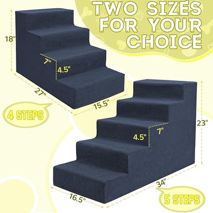 Niubya Dog Stairs for Small Dog and Cats,23”H Non-Slip Bottom Pet Steps for High Beds and Couch,High-Density Foam Pet Stairs Navy,5 Steps