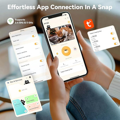 Automatic Cat Dog Feeder 4L with Camera, 1080P HD Video with Night Vision, Removable Camera, 2.4G/5G WiFi Smart Pet Food Dispenser with AI Function(Sub Required), 2-Way Audio, Tuya APP