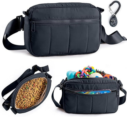 Fashion Dog Treat Pouch with Clicker Stylish Crossbody Dog Walking Bag, 3-in-1 Dog Training Treat Pouch with Removable Waterproof Liner, Treat Holder Waist Bag for Puppy Training & Daily Walks