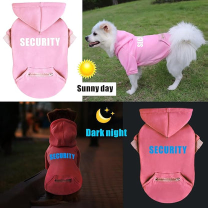 Dog Hoodie Security Glow-in-The-Dark Dog Sweater Sweatshirt Hooded Soft Brushed Fleece Winter Clothes with Dual Pocket Zip Puppy Hoodies for Small Medium Large Dogs Pink L