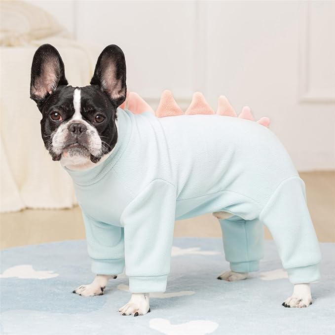 Halloween Fleece Dinosaur Dog Pajamas Adorable Costume French Bulldog Holiday Outfit Pet Cute Puppy Hoodie Cosplay Animal Costume for Small Medium Dog Christmas Winter Coat