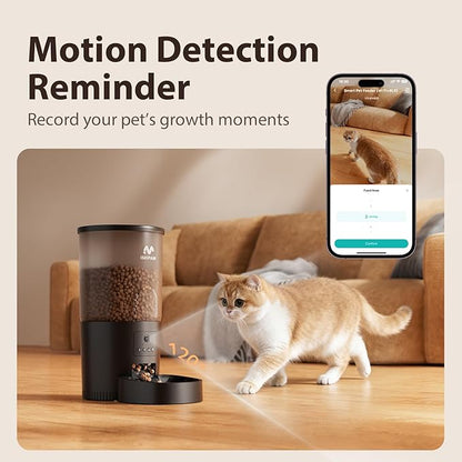 IMIPAW 5L Automatic Cat Feeder with Camera - AI Pet Recognition & Recording, Night Vision, 5G WiFi APP Remote Control, Two-Way Audio & Desiccant Bag, Timed Programmable Food Dispenser for Small Pets